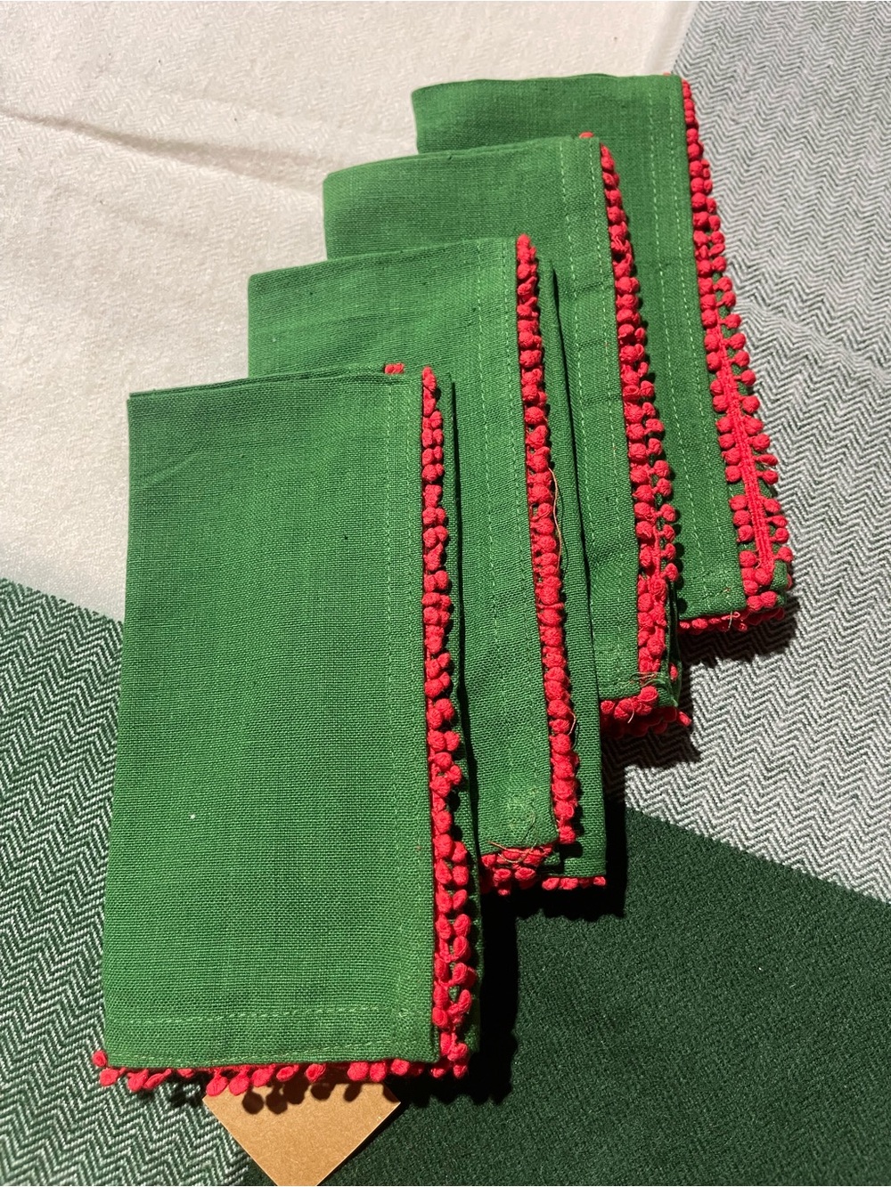 Mud Pie Green Pom Pom Table Napkins - set of 4